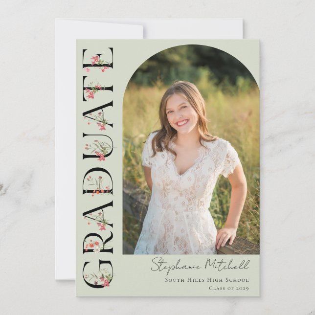 Elegant Wildflower Photo Graduation Announcement (Front)