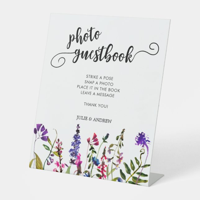 Elegant Wildflower Photo guestbook Pedestal Sign (Front)