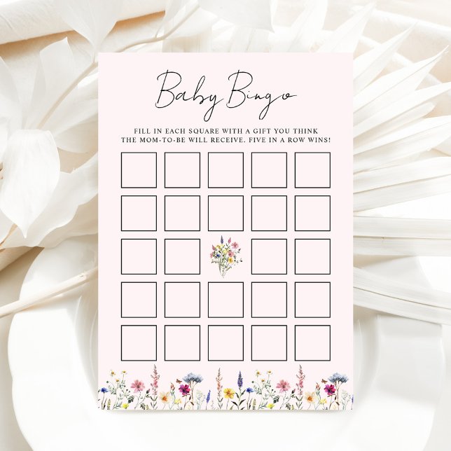Elegant Wildflower Pink Baby Shower Bingo Card (Creator Uploaded)