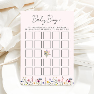 Elegant Wildflower Pink Baby Shower Bingo Card