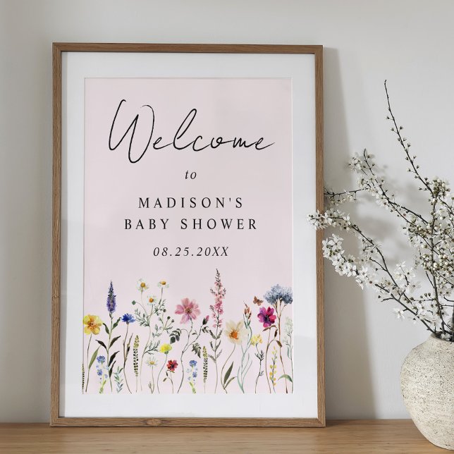 Elegant Wildflower Pink Baby Shower Welcome Sign (Creator Uploaded)