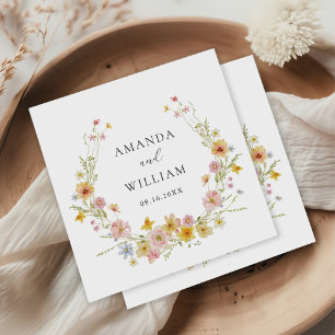 Elegant Wildflower Pink Bow Wedding Napkin