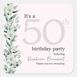 Elegant Wildflower Pink Surprise 50th Birthday Na Square Sticker