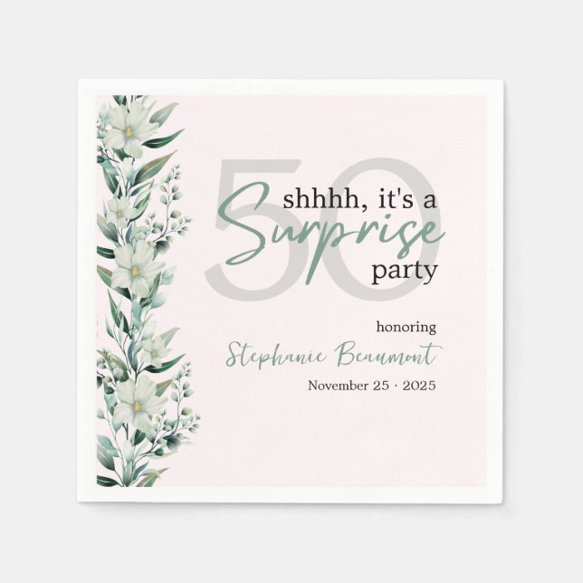 Elegant Wildflower Pink Surprise 50th Birthday  Napkin (Front)