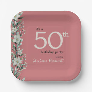 Elegant Wildflower Pink Surprise 50th Birthday  Paper Plate