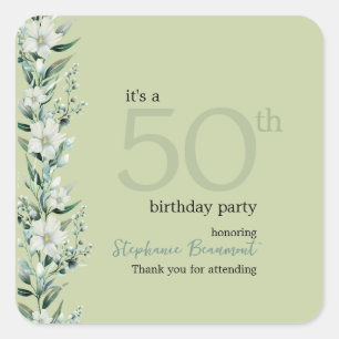 Elegant Wildflower Pink Surprise 50th Birthday Square Sticker
