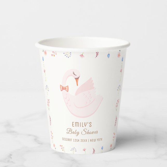 Elegant Wildflower Princess Swan Girl Baby Shower  Paper Cups (Front)