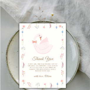 Elegant Wildflower Princess Swan Girl Baby Shower Thank You Card