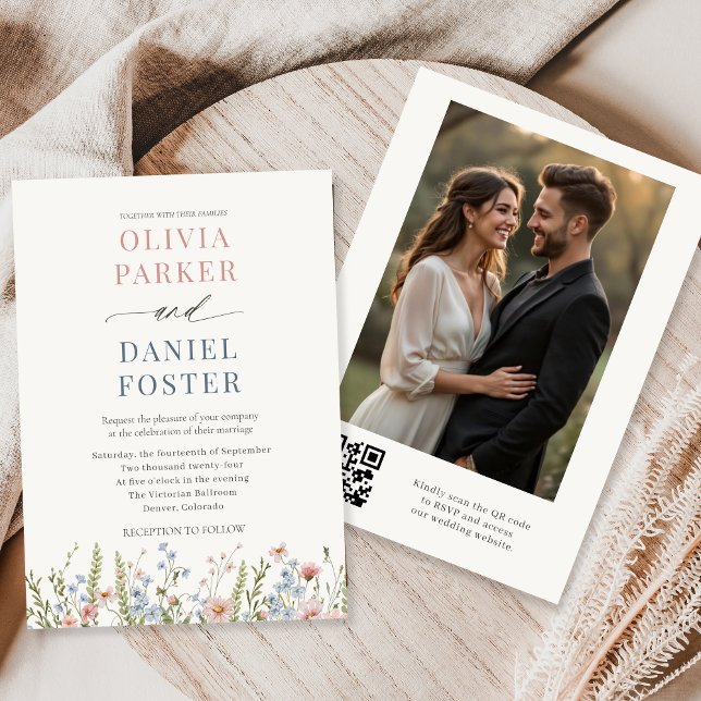 Elegant Wildflower QR Code Photo Wedding Invitation (Creator Uploaded)
