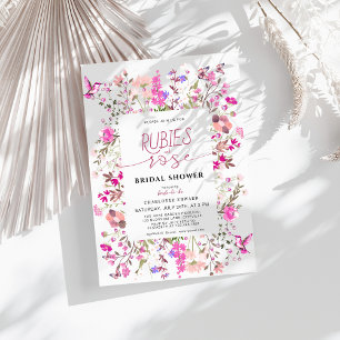 Elegant Wildflower Ruby Rose Bridal Shower  Invitation