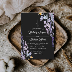 Elegant Wildflower Rustic Black Wedding Invitation