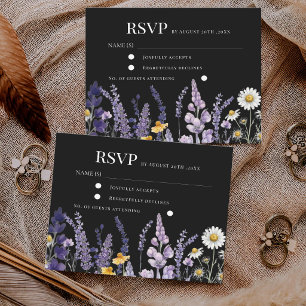Elegant Wildflower Rustic Black Wedding RSVP Card