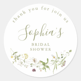 Elegant Wildflower Rustic Boho Bridal Shower Classic Round Sticker