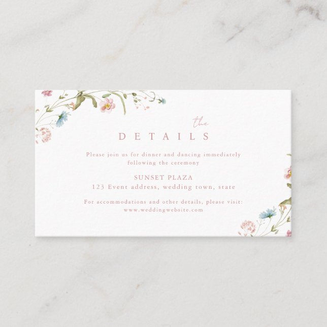 Elegant Wildflower Rustic Boho Wedding Details Place Card (Front)