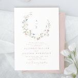 Elegant Wildflower Rustic Boho Wedding monogram Invitation<br><div class="desc">Elegant delicate watercolor wildflower wreath frames couple monogram, with custom your own event details. Pastel palettes of soft blush pink, off white, beige, dusty blue, dusty pink, and botanical greenery, simple and romantic. Great floral wedding invitations for modern rustic wedding, country garden wedding, and boho wedding in spring and summer....</div>