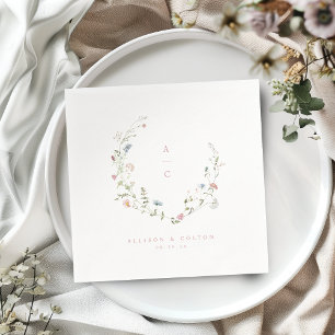 Elegant Wildflower Rustic Boho Wedding Monogram Napkin