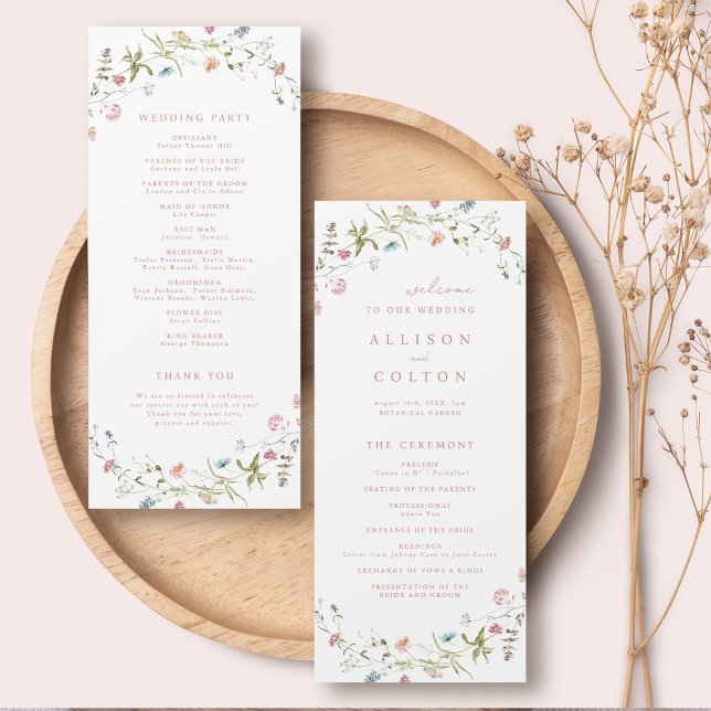 Elegant Wildflower Rustic Boho Wedding Program Programme (Pink Elegant Wildflower Rustic Boho Wedding Program)