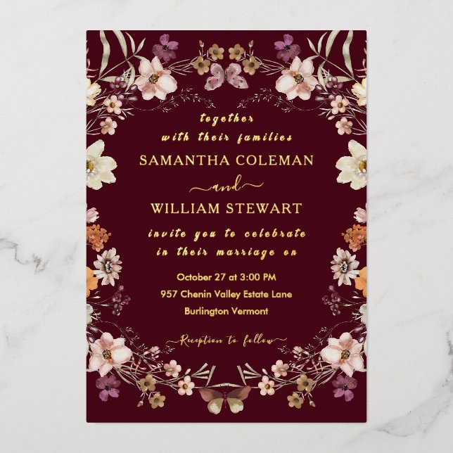 Elegant Wildflower Rustic Burgundy Wedding (Front)