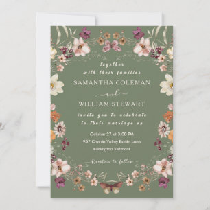 Elegant Wildflower Rustic Sage Green Wedding Invitation