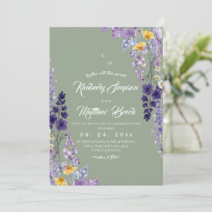 Elegant Wildflower Rustic Sage Wedding Invitation