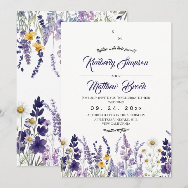 Elegant Wildflower Rustic Wedding  Invitation (Front/Back)