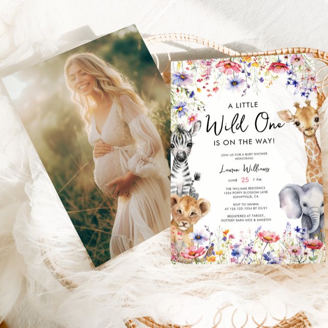 Elegant Wildflower Safari Photo Baby Girl Shower Invitation (Creator Uploaded)