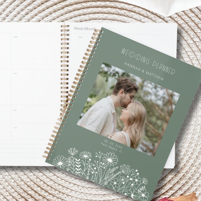 Elegant Wildflower Sage Green Boho Photo Wedding  Planner (Creator Uploaded)