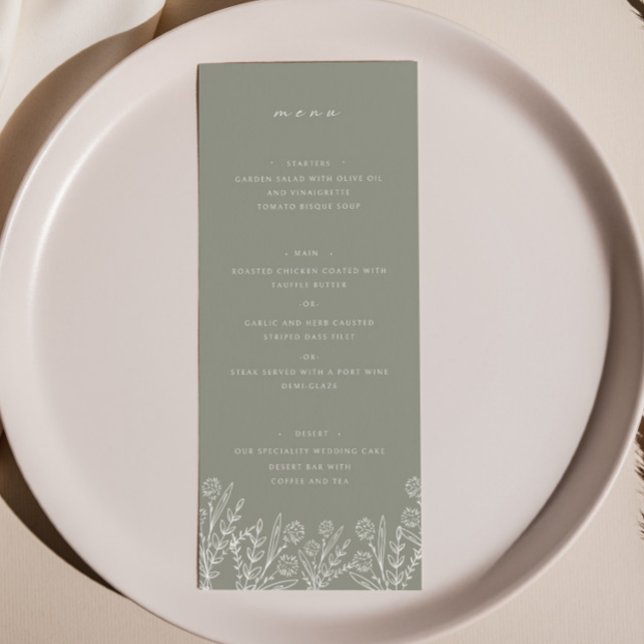 Elegant Wildflower Sage Green Wedding Dinner Menu (Creator Uploaded)