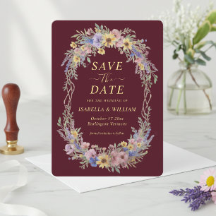 Elegant Wildflower Save The Date Chic Burgundy Invitation