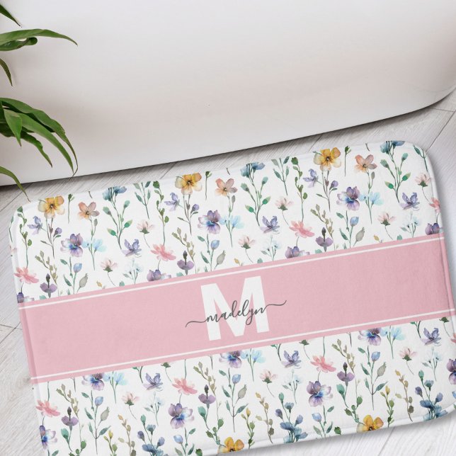 Elegant Wildflower Script Monogram Bath Mat (Elegant Wildflower Script Monogram Bath Mat)