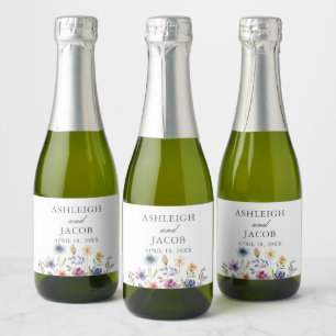 Elegant Wildflower Spring Wedding Custom Mini Sparkling Wine Label