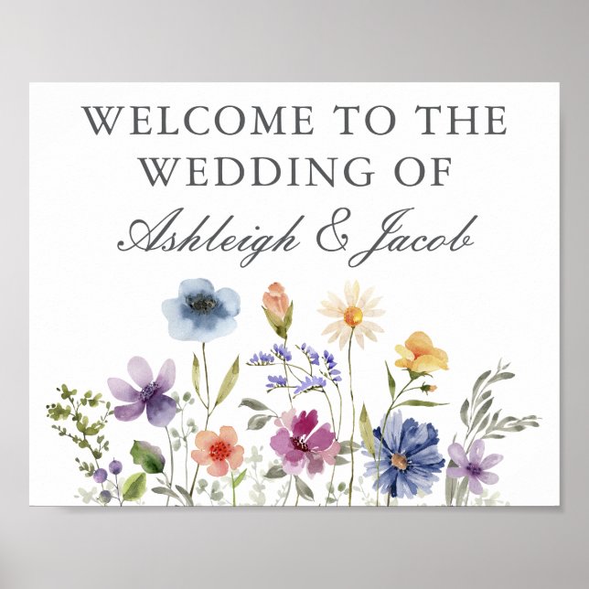Elegant Wildflower Spring Wedding Custom Welcome Poster (Front)