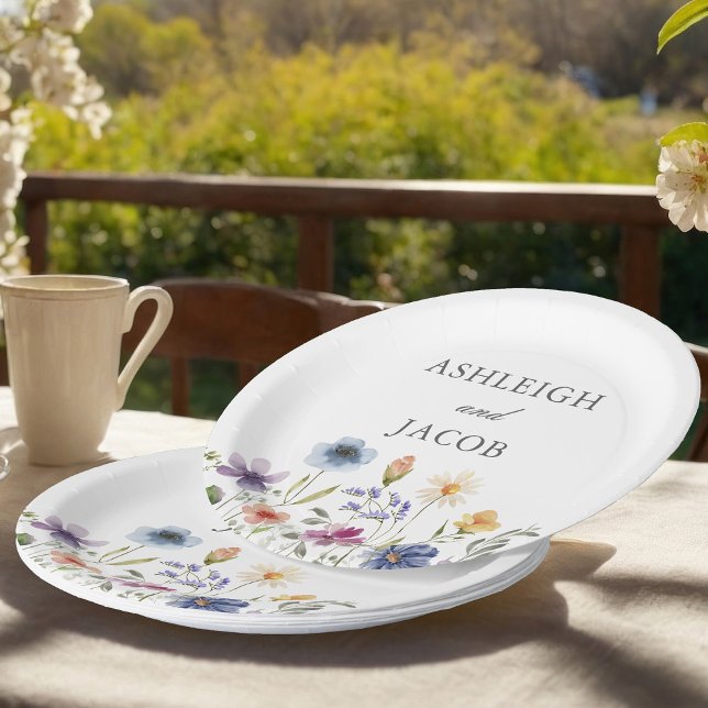 Elegant Wildflower Spring Wedding Personalized Paper Plate (Creator Uploaded)