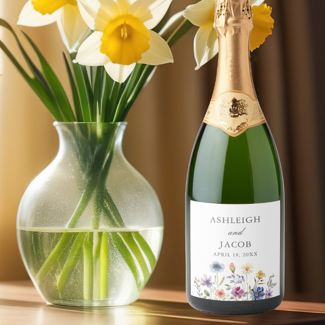 Elegant Wildflower Spring Wedding Personalized Sparkling Wine Label (Creator Uploaded)