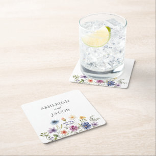 Elegant Wildflower Spring Wedding Personalized Square Paper Coaster