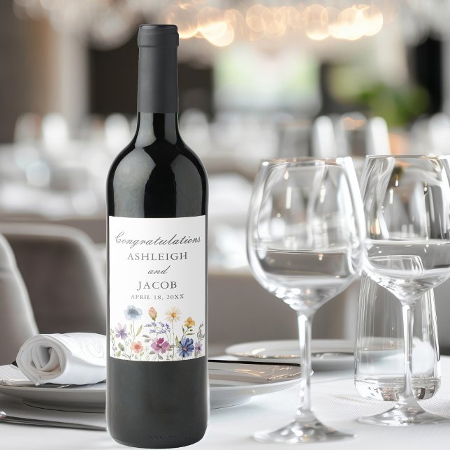 Elegant Wildflower Spring Wedding Personalized Wine Label (Creator Uploaded)
