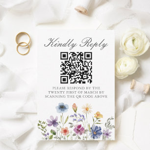 Elegant Wildflower Spring Wedding QR Code Scan RSVP Card