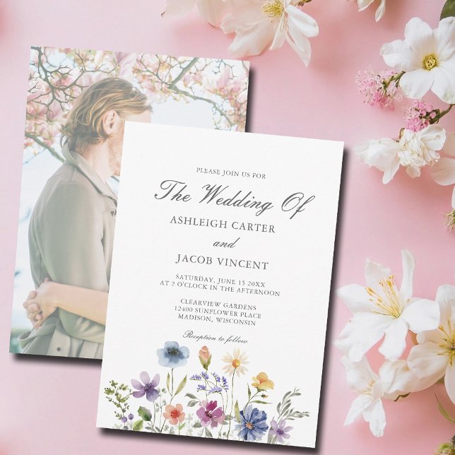 Elegant Wildflower Spring Wedding with Photo Back Invitation (Creator Uploaded)