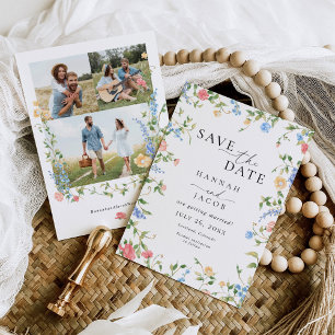 Elegant Wildflower Three Photo Wedding Save The Date