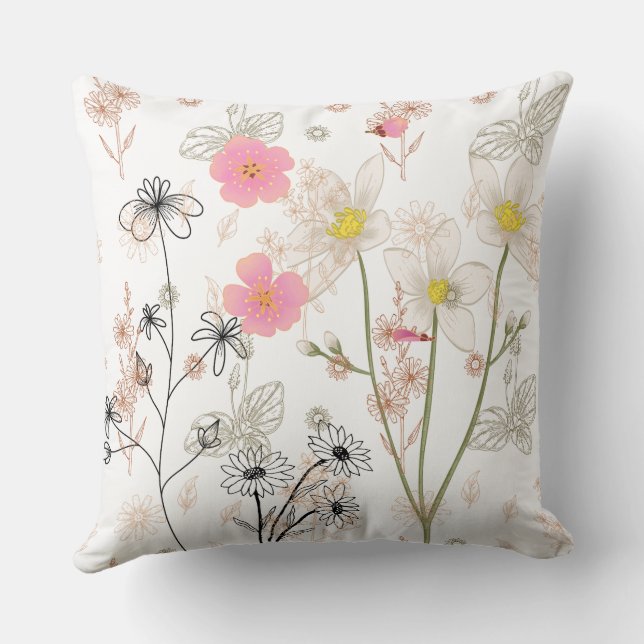 Elegant Wildflower Throw Pillow – Minimalist Flora (Back)