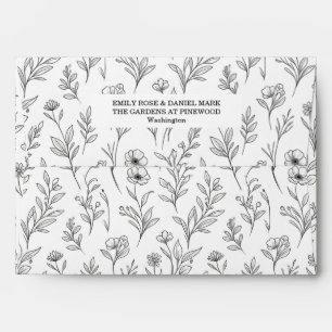 Elegant Wildflower Toile Sketch Botanical Pattern Envelope