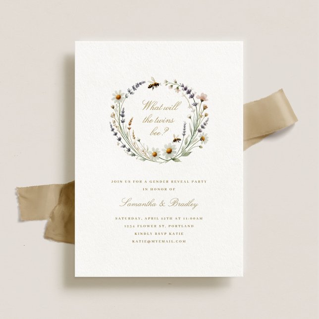 Elegant Wildflower Twins Baby Gender Reveal Party Invitation (Creator Uploaded)