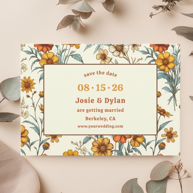 Elegant Wildflower Warm Fun 70s Aesthetic Wedding  Save The Date (Creator Uploaded)