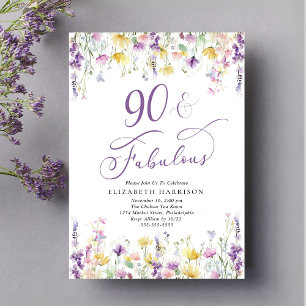 Elegant Wildflower Watercolor 90th Birthday Party Invitation