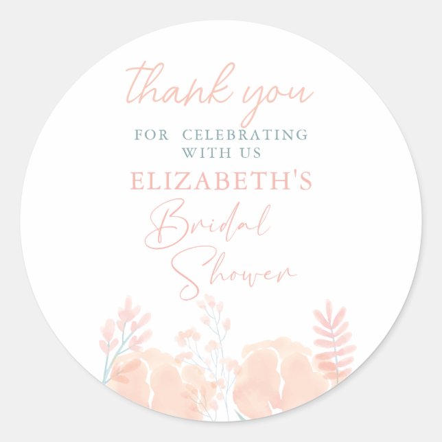 Elegant Wildflower Watercolor Bridal Shower Classic Round Sticker (Front)