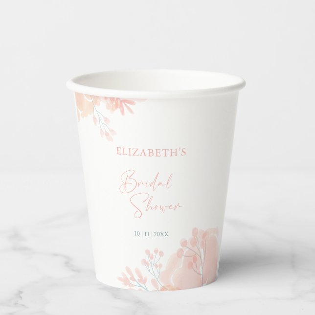 Elegant Wildflower Watercolor Bridal Shower Paper Cups (Front)