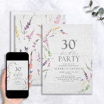 Elegant Wildflower Watercolor Floral 30th Birthday Invitation<br><div class="desc">Welcome your friends and family to your 30th birthday celebrations with this beautiful Elegant Wildflower Watercolor Floral 30th Birthday Invitation! This stunning invitation is a classic, timeless design with modern touches. Delicate watercolor wildflowers grace the front of the invitation, printed over a faux fine art paper texture for added detail....</div>