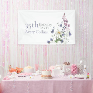 Elegant Wildflower Watercolor Floral 35th Birthday Banner