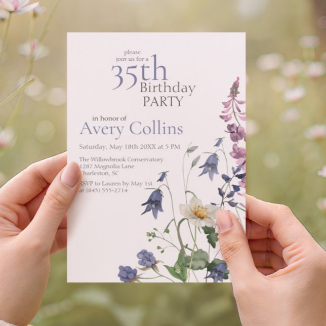 Elegant Wildflower Watercolor Floral 35th Birthday Invitation (Creator Uploaded)