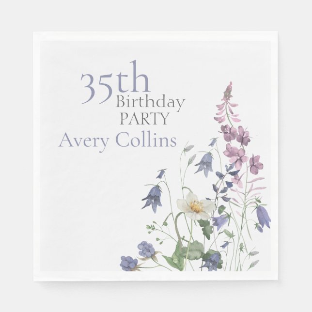 Elegant Wildflower Watercolor Floral 35th Birthday Napkin (Front)